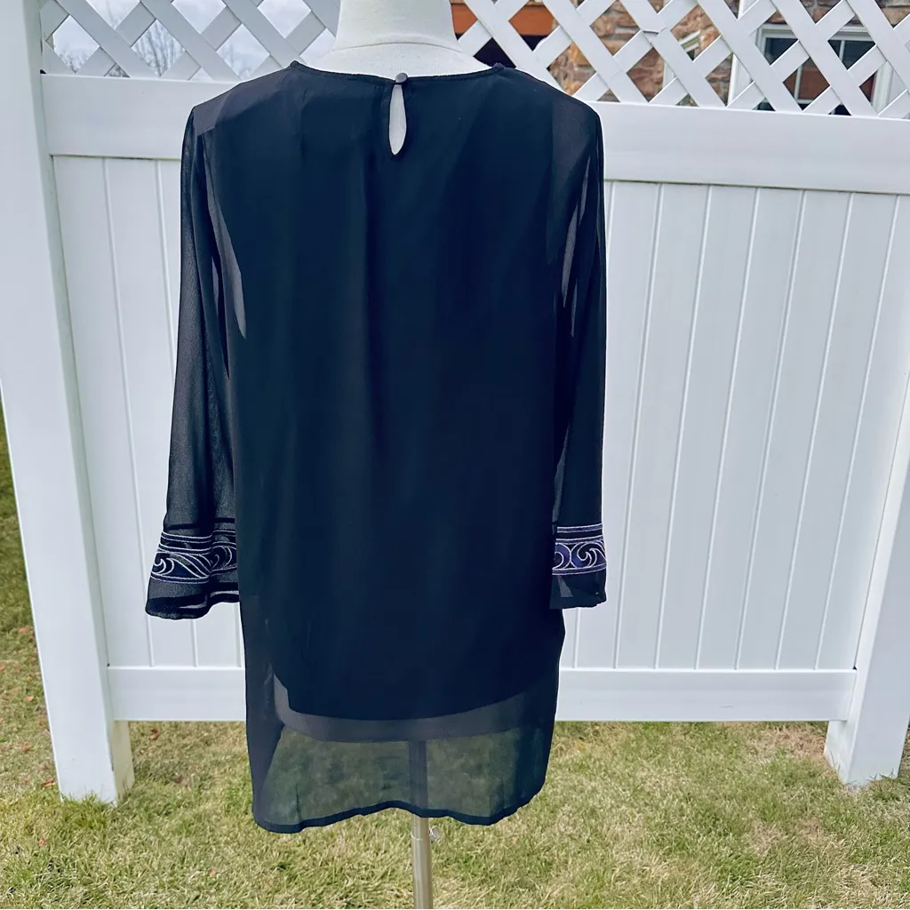Bob Mackie Black Tunic with Blue Embroidery - Image 9