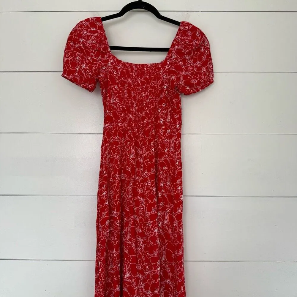 & Other Stories Women’s 0 Red Floral Puff Sleeve MIDI Dress - Image 5