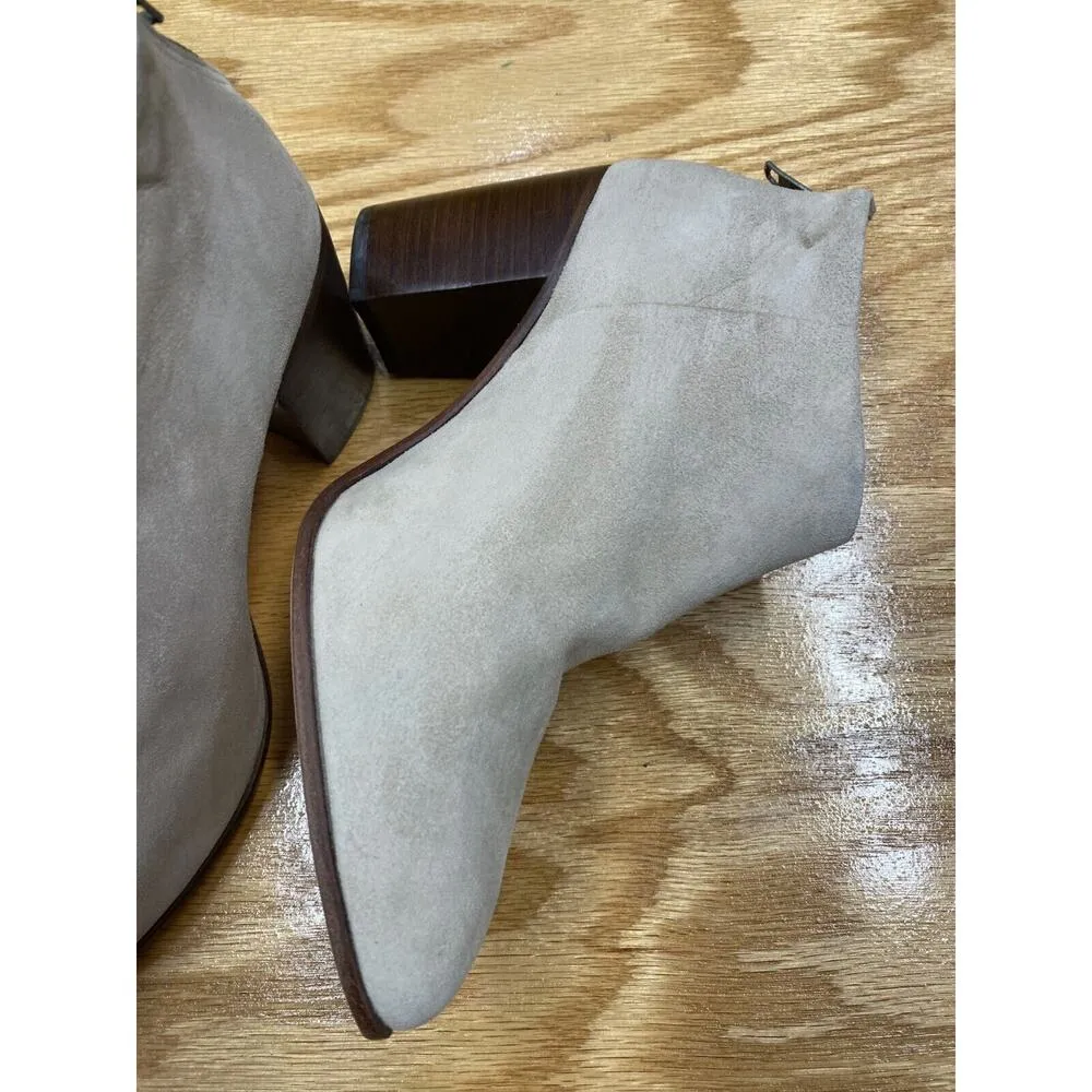 Chocolat Blu Audrey Ankle Booties Womens 7.5 Beige Suede Back Zip Block Heel S62 - Image 5