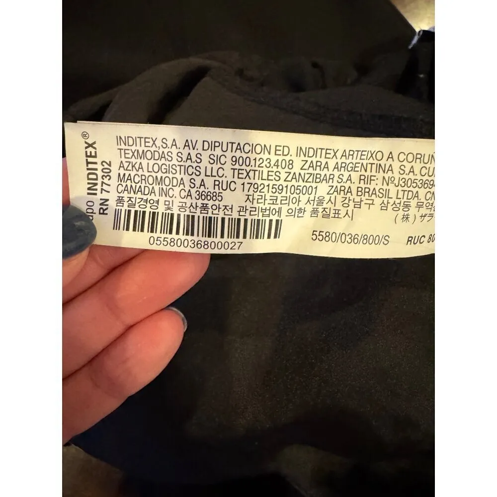 Zara Jumpsuit Women Small Black Ivory Tie‎ Back Overall Wide Leg Cropped Preppy - Image 10