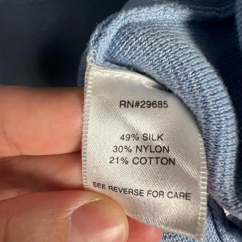 Pendleton Blue White Striped Silk Blend Open Cardigan Sweater Size PS - Image 8