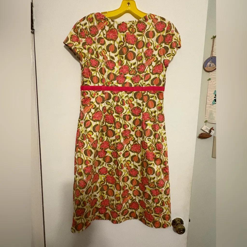 Boden Pink Green Floral Scoop Neck Short Sleeve Cotton‎ Dress Size 6R - Image 2