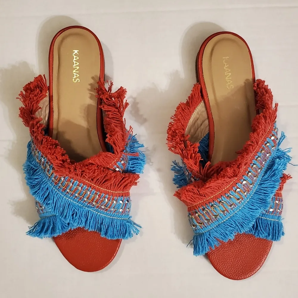 NWOT! Johnny Was $348 Kaanas Ibiza BOHO Frayed Sandals 6 - Image 6