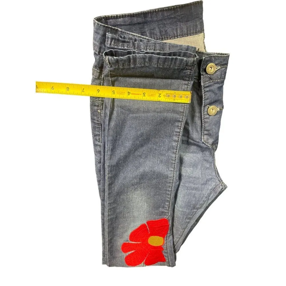 Women's Blue Jeans with Floral Design Size S 30x29 SKU 1968 - Image 4