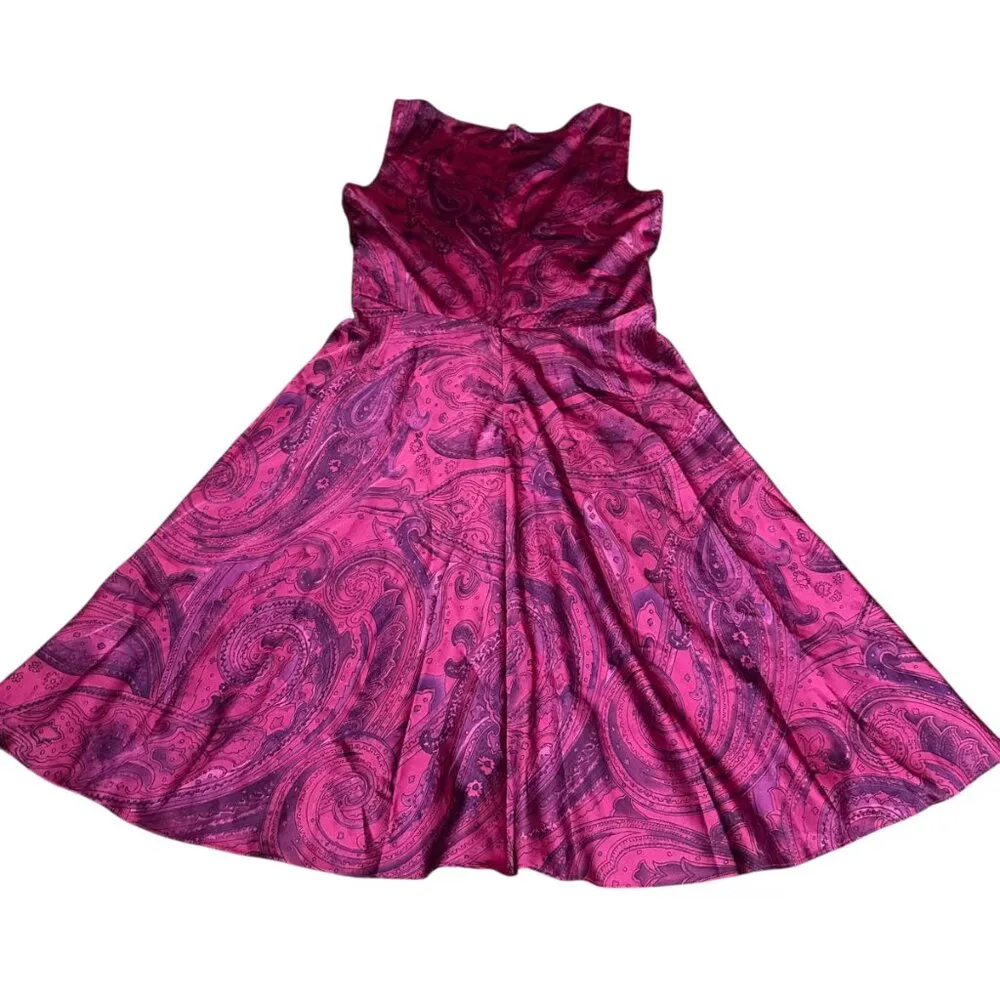 Lauren Ralph Lauren Pink Fuchsia Sleeveless Paisley Print Dress A-Line Size 8 - Image 7