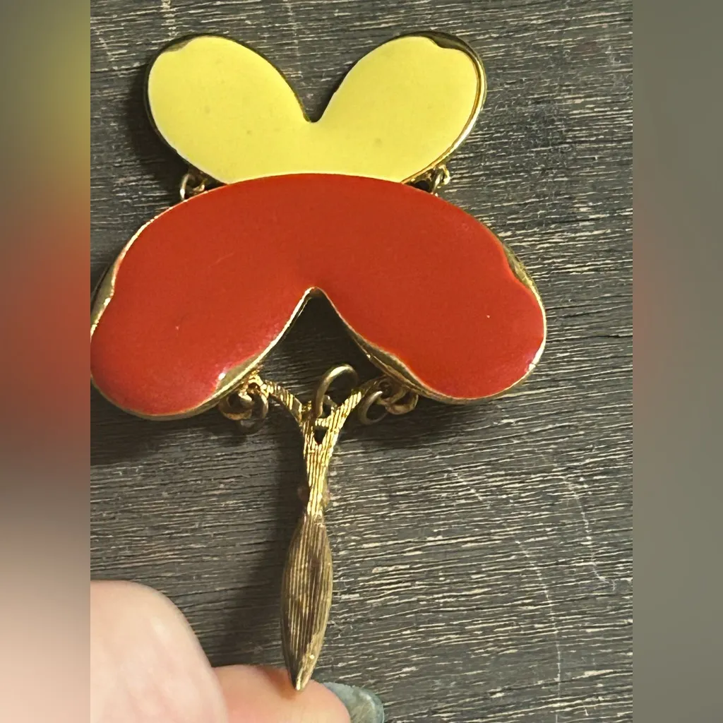 Vintage 1960s Signed Art (Arthur Pepper) Articulted Butterfly Pendant Red - Image 3