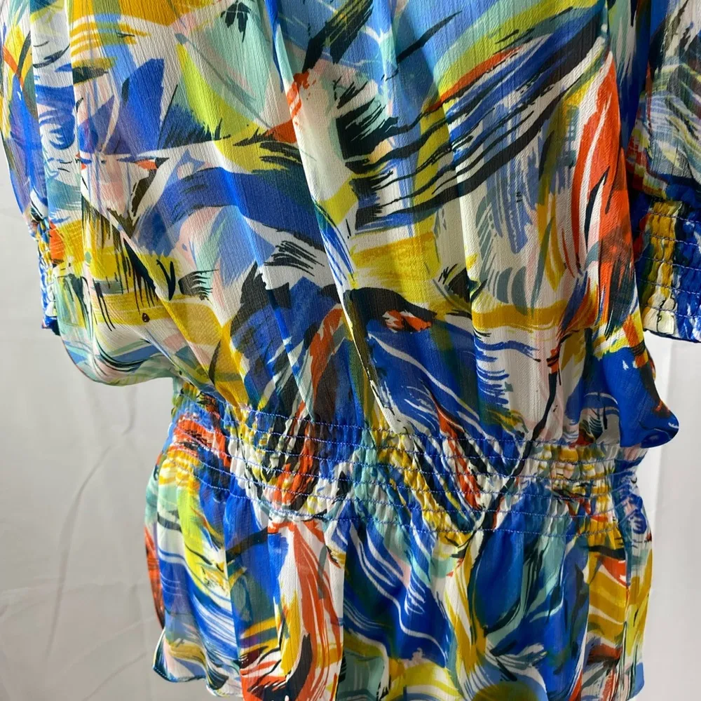 NWT Spense off the shoulder peasant top size large sheer floral Blue - Image 7