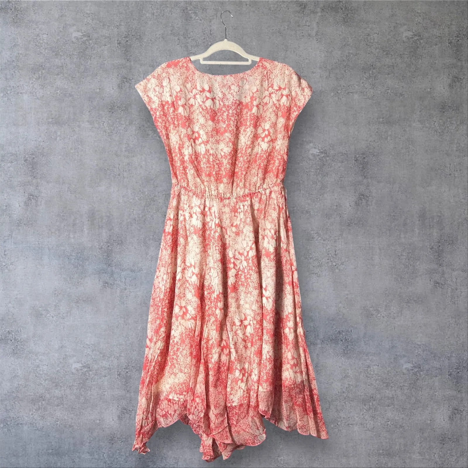 Sundance‎ Silk Dress Womens 6 Floral Print V Neck Handkerchief Hem Summer Boho - Image 4
