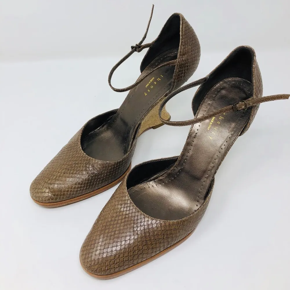 THEORY leather ankle straps, raffia wedge heels, Italy, size 40 - Image 5