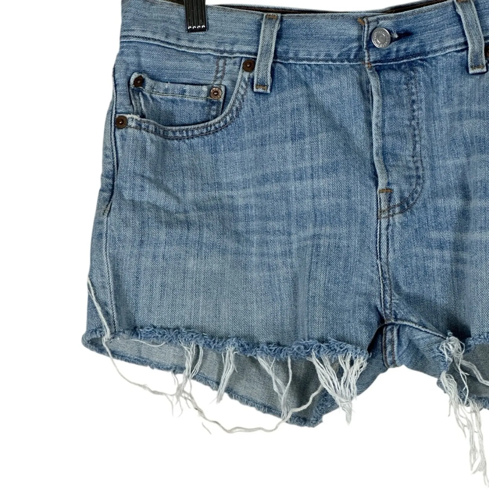 Levi’s 501 Denim Shorts Womens 29 Light Wash Raw Hem Cutoff Daisy Dukes Festival - Image 2