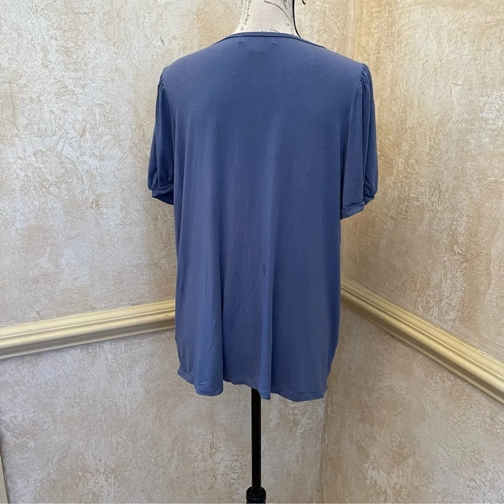 August Silk women’s top blouse t-shirt embroidered crochet puff sleeves sz 1X - Image 5