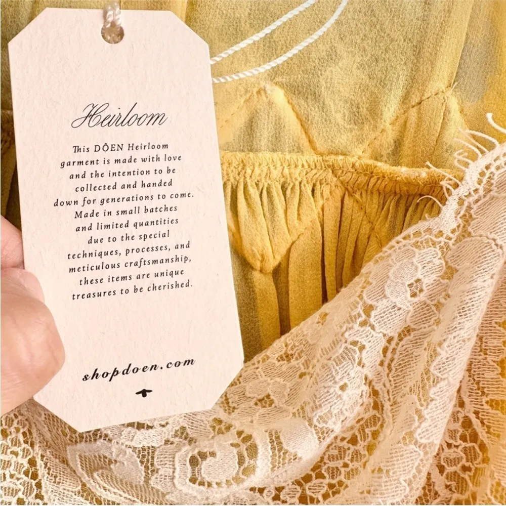 Doen Heirloom Analia 100% Silk Yellow Lace midi Dress NEW Size L - Image 3