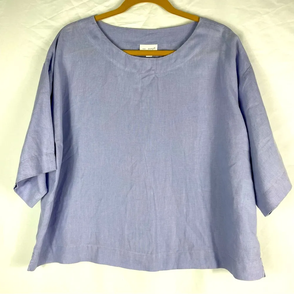Pure Jill Linen Boatneck Top 3/4 Sleeve Lavender Blue Lilac Size XS - Image 2