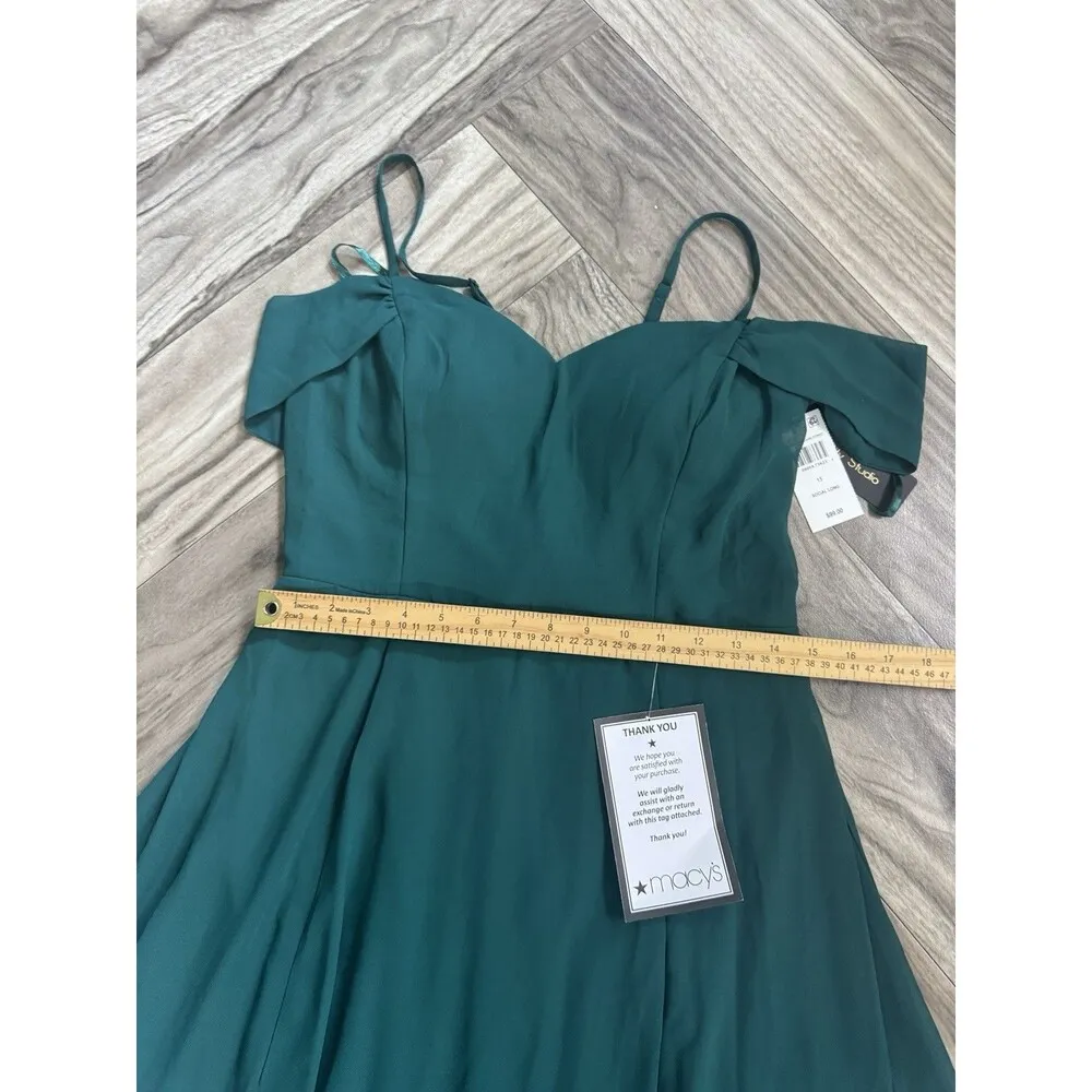 CITY STUDIOS Gown Juniors Dark Forest Cold Shoulder Lace Up Back Size 15 Green - Image 6