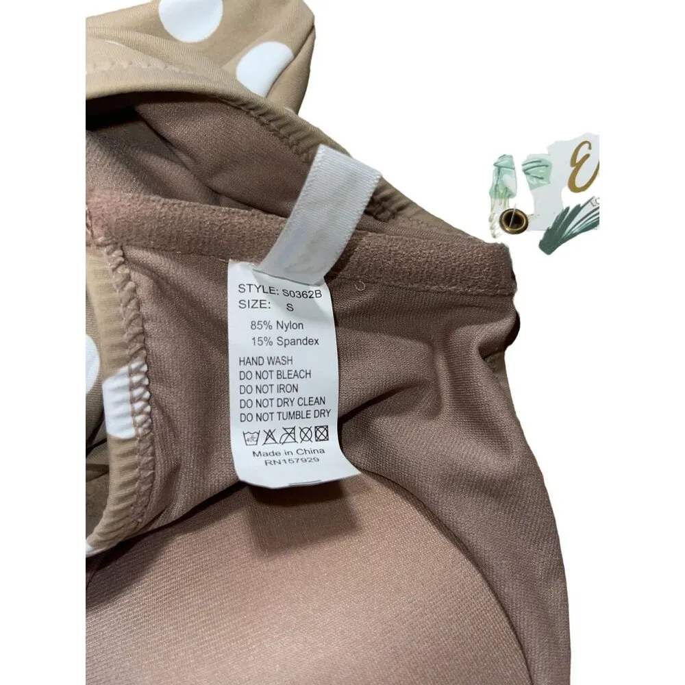 NWT New ENVYA SWIMSWEAR Belen Double Tie Polka Dot Swimsuit One Piece Small Tan - Image 7