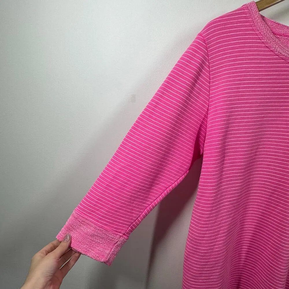 Fresh Produce Top Women L Pink Stripe 3/4 Sleeve Terry Cloth Made in USA Spring - Image 3