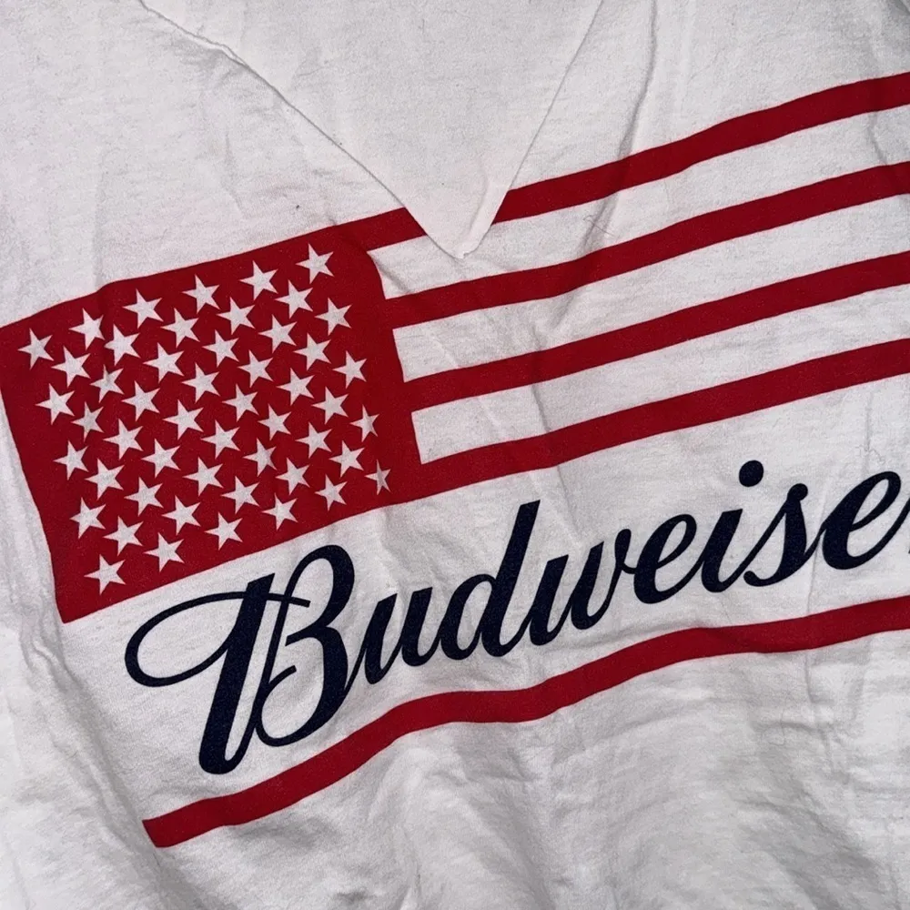 Budweiser tee shirt cuff off sleeves cropped raw hem tie front medium - Image 3