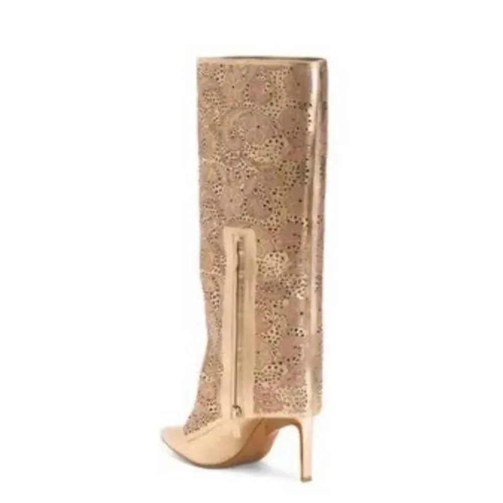 Jessica Simpson Brykia Cuffed Pointed-Toe Boots, Metallic Lace Laser Cut, Size 9 - Image 4