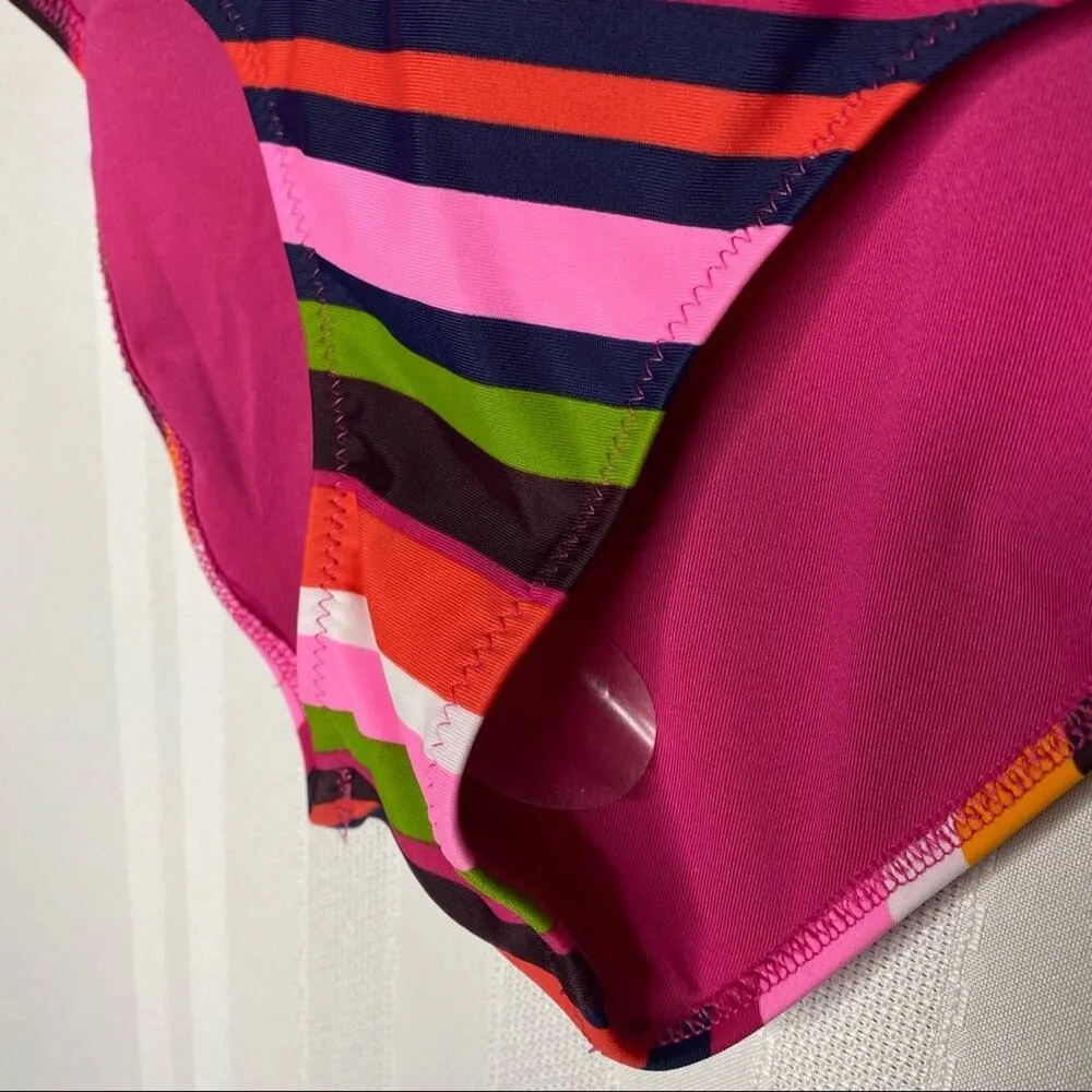 High Waisted Contrast Stripe Bikini Bottoms Size XS Swimsuit Pink Summer - Image 7