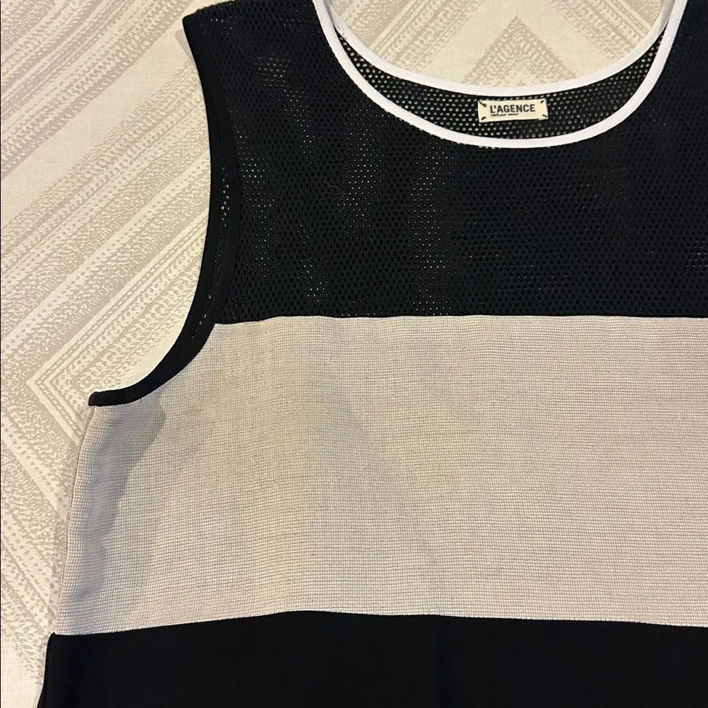 L'AGENCE Women’s Black Mesh Top with White Trim and off White Band Size 4 - Image 2