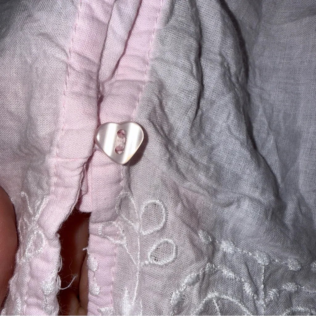 shabby chic Light Pink Baby Doll Crop Top Embroidered Hearts Detail Medium - Image 6