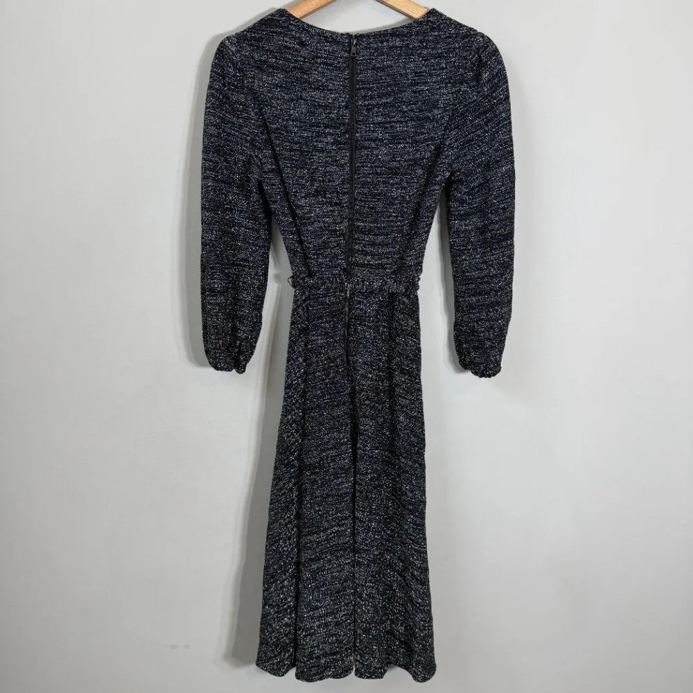 Alice + Olivia Coco Metallic Midi Dress Women's 2 Silver V-Neck Tie Waist Party - Image 12