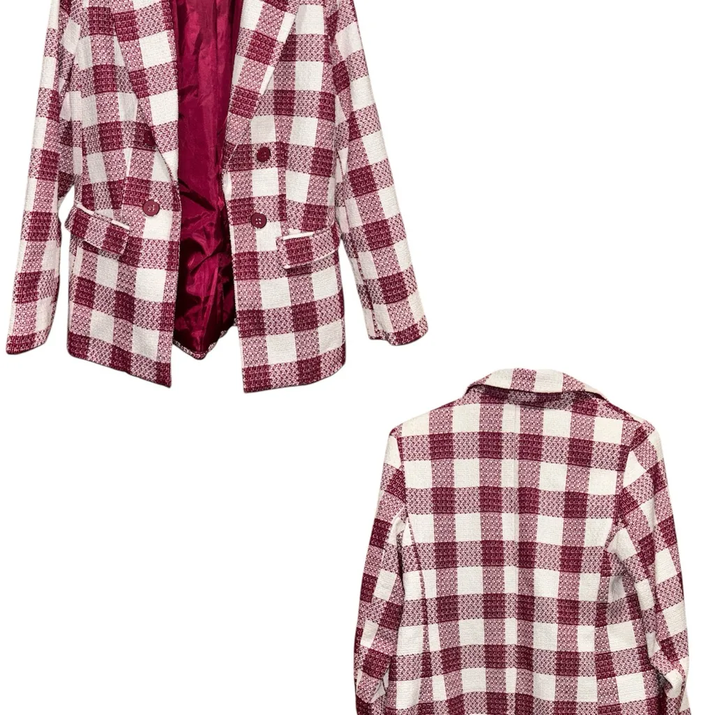 Liz Claiborne / Checkered Blazer in Burgundy and White - Image 2