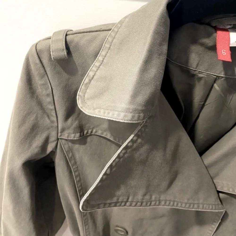 H&M Classic Belted Trench Coat Women's 6 Midi Twill Classic Jacket Olive Green - Image 6