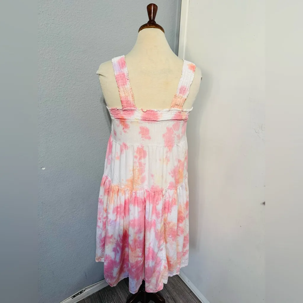 Old Navy Women Pink & White Smocked Tiered Relaxed Fit Maxi Dress Size S - Image 5