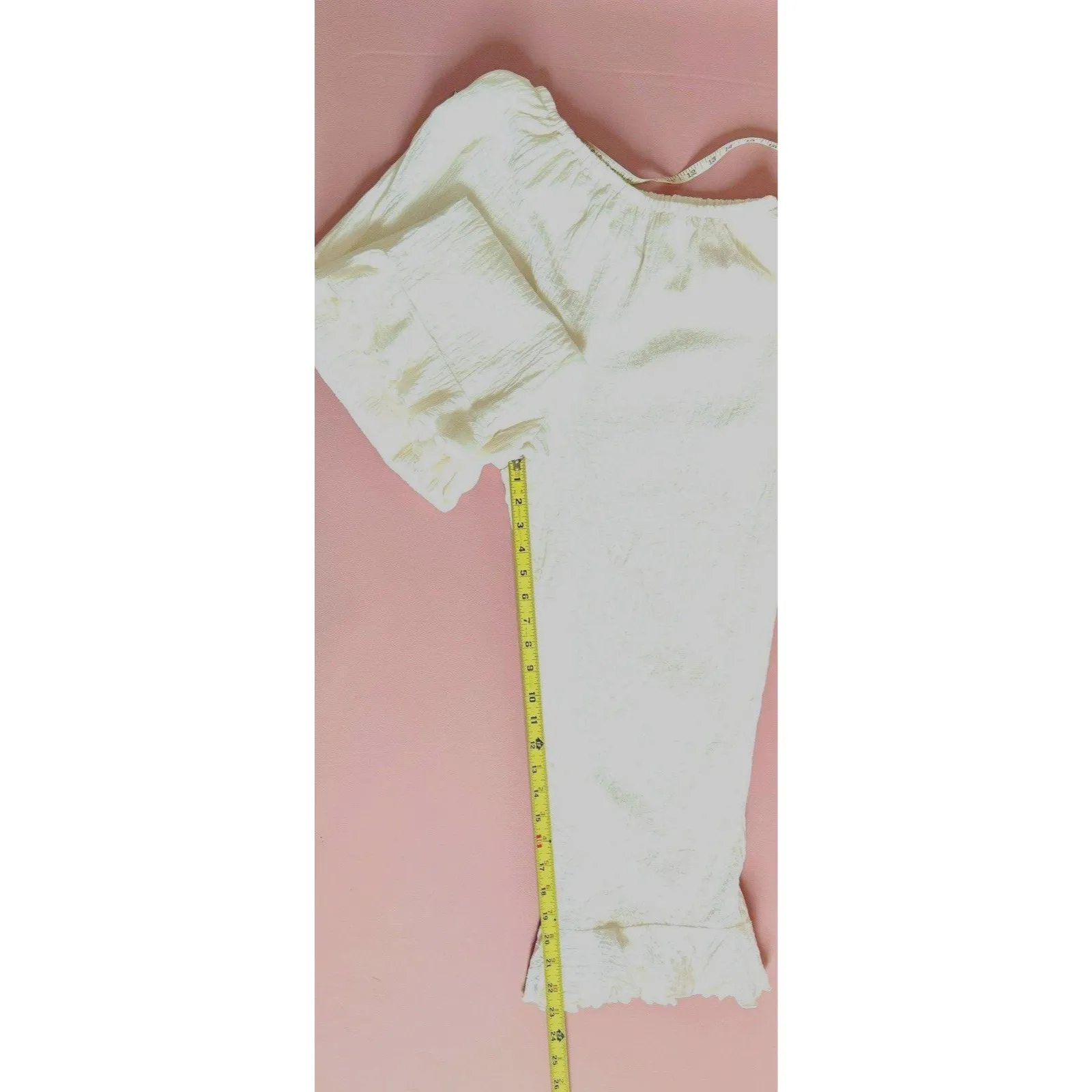 Vintage Cactus Flower White Ruffle Hem Pants Boho Cottagecore Made in USA Size M - Image 6