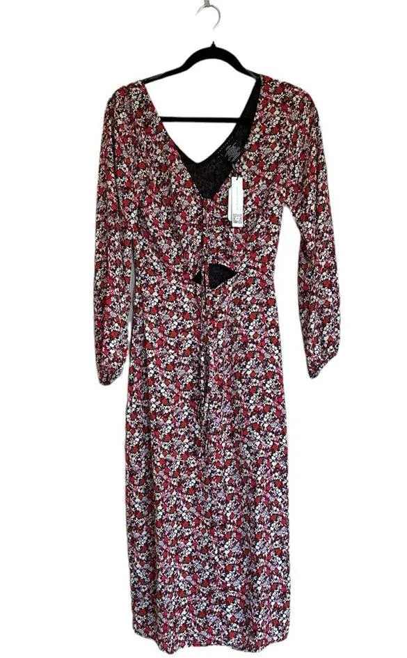 NWT Sanctuary  Floral Print Chiffon  Long Sleeve Front Cut-Out Midi Dress - Image 6