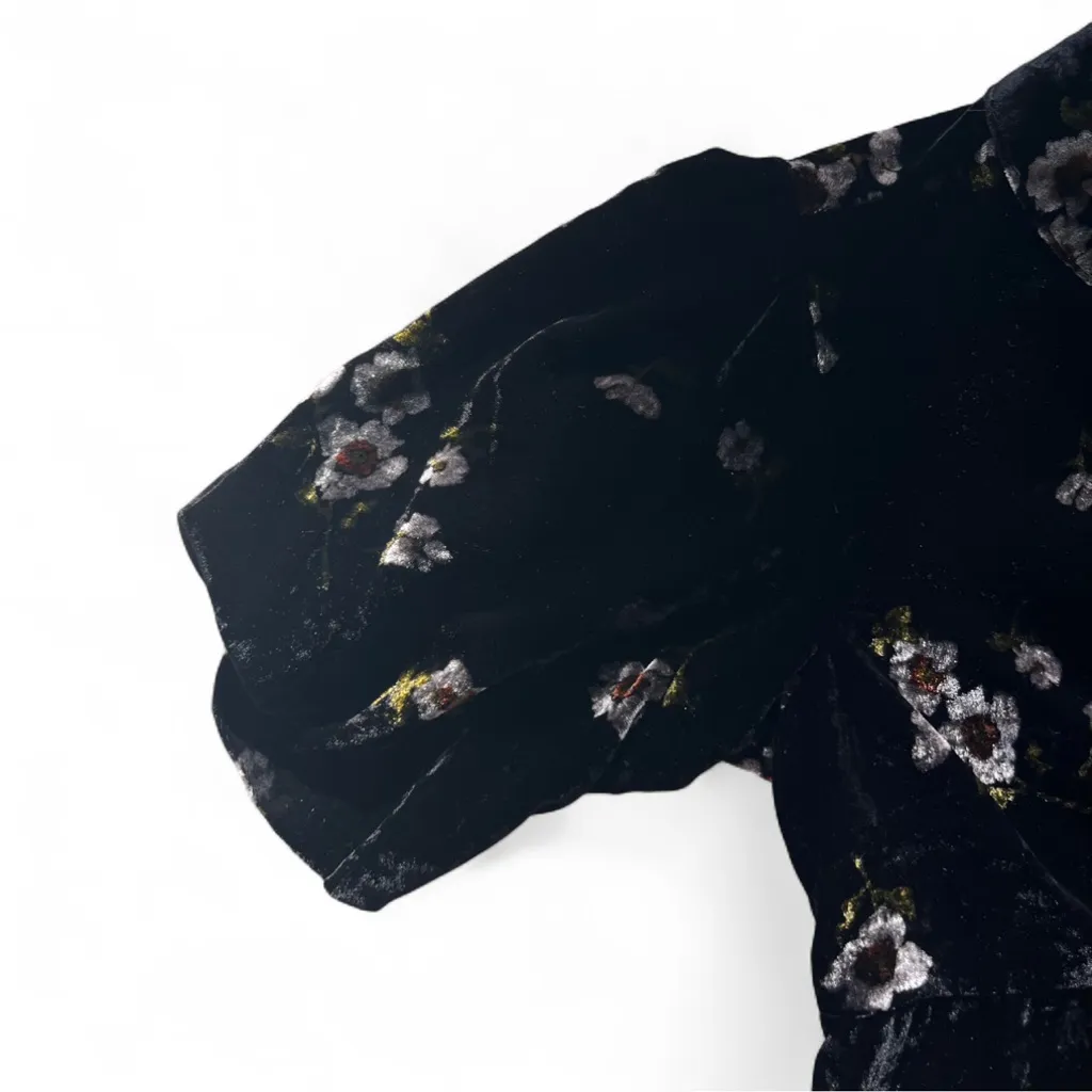 Free People Be My Baby Velvet Floral Print High Neck Mini Dress Black Size 0 - Image 6