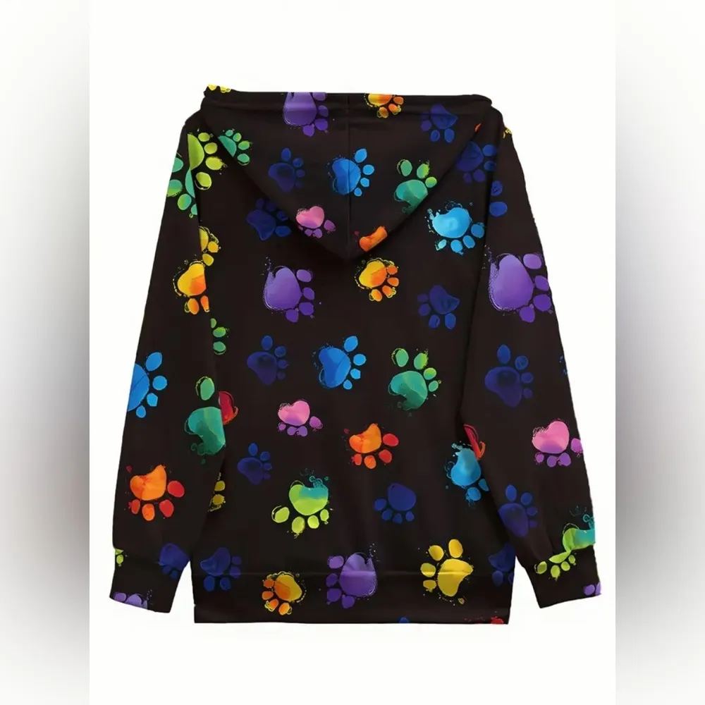 Colorful Paw Print Hoodie Black Size undefined - Image 4