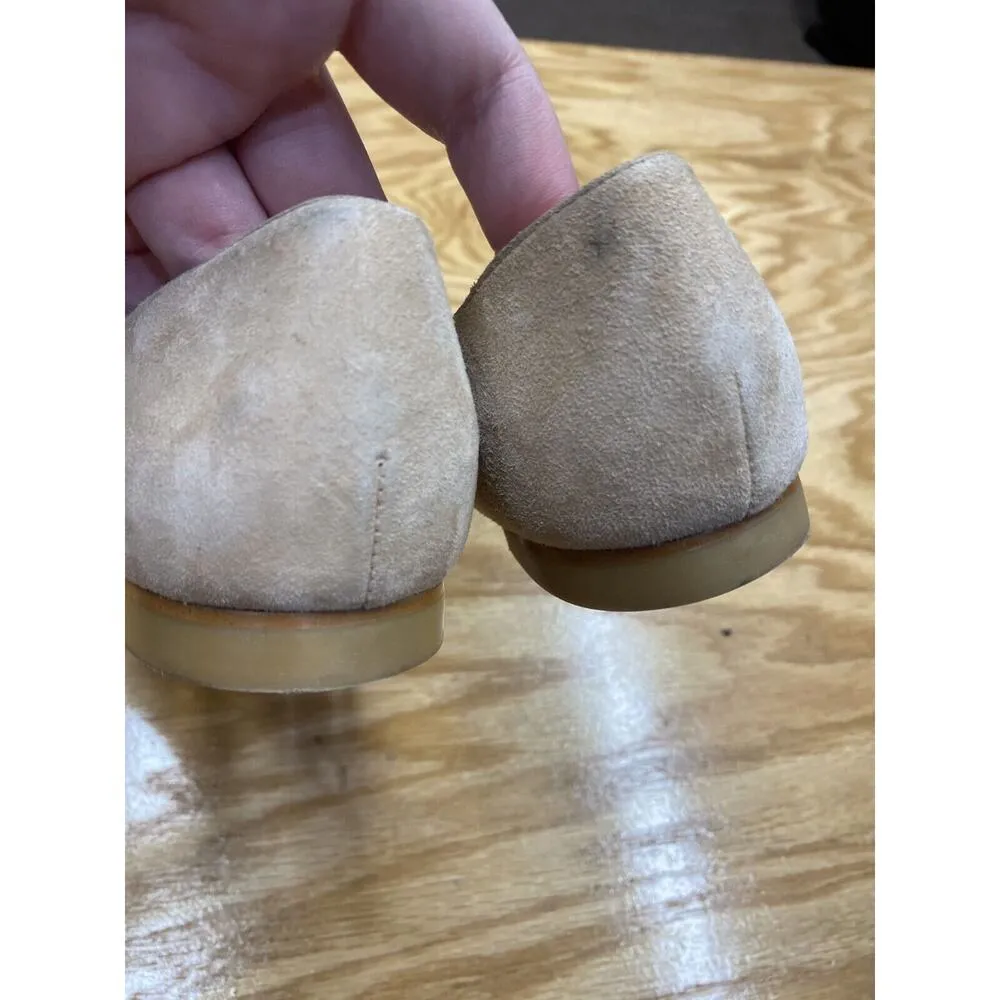 Stuart Weitzman Ballets Women's 7.5 Beige Suede Slip On Pointed Toe Flats S42 - Image 9