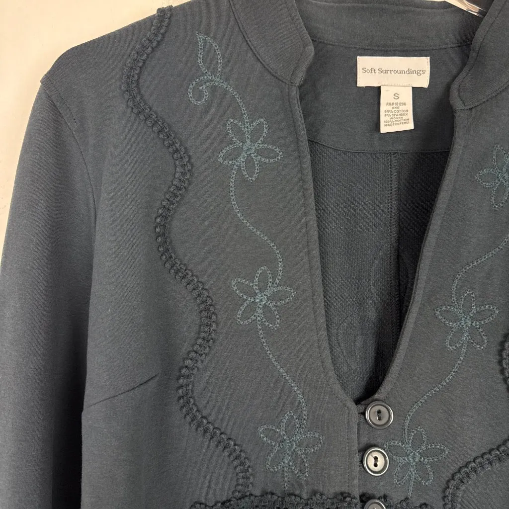Soft Surroundings Embroidered Long Cardigan Tunic Mixed Media Navy Size Small S - Image 5