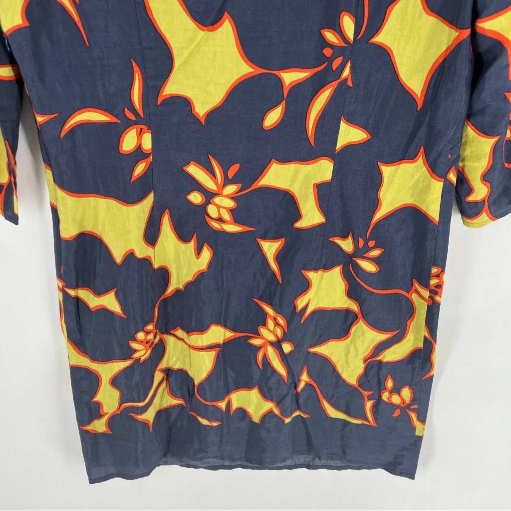LOFT Navy Green Orange Cotton Blend‎ Tropical Floral 3/4 Sleeve Shift Dress 8 - Image 11
