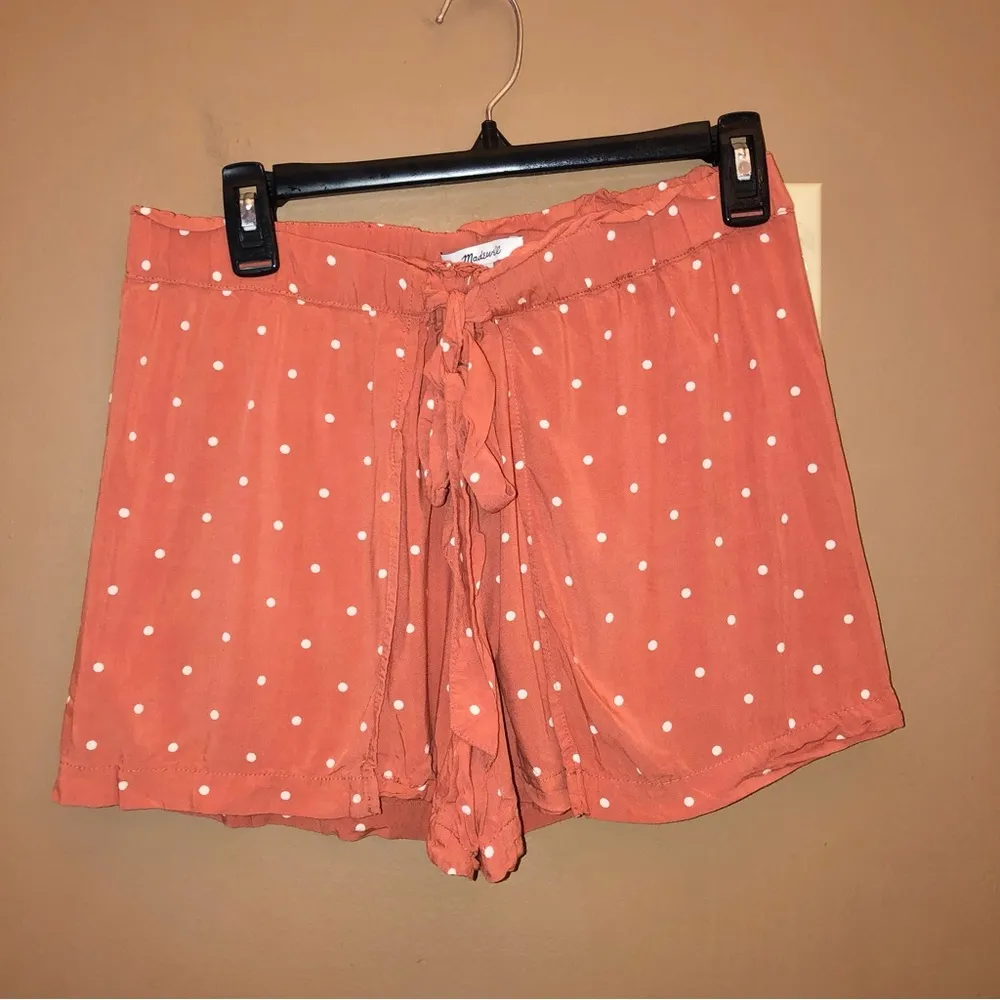 Madewell Drapey Pull On Polka Dot Shorts Orange White‎ Small - Image 3