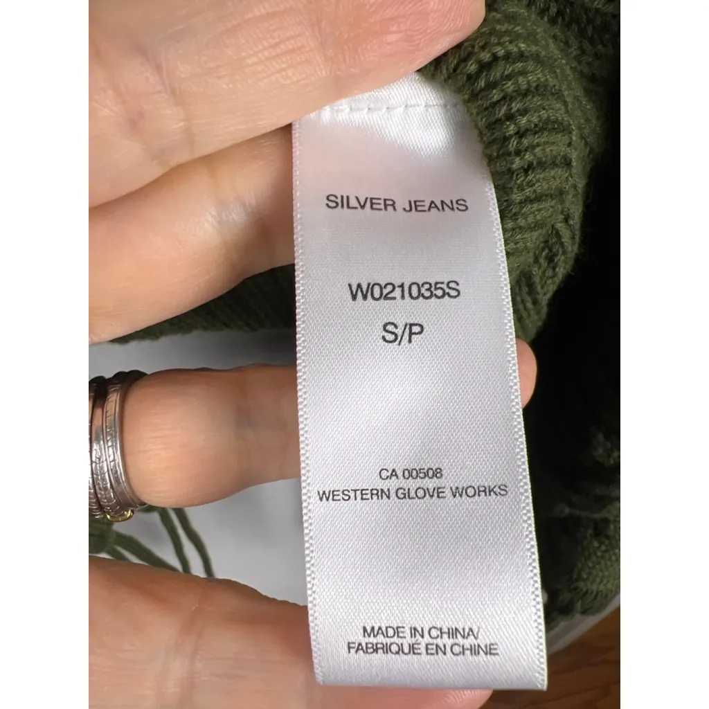 Silver Jeans Co. Olive Green Knit Fringe Vest | Open Front Boho Sweater Cardigan - Image 4