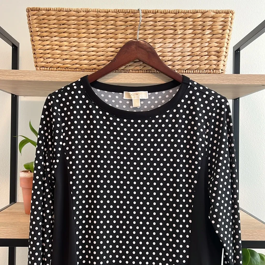MICHAEL Michael Kors Polka Dot Sheath LS Knit Dress, L Black Size L - Image 2
