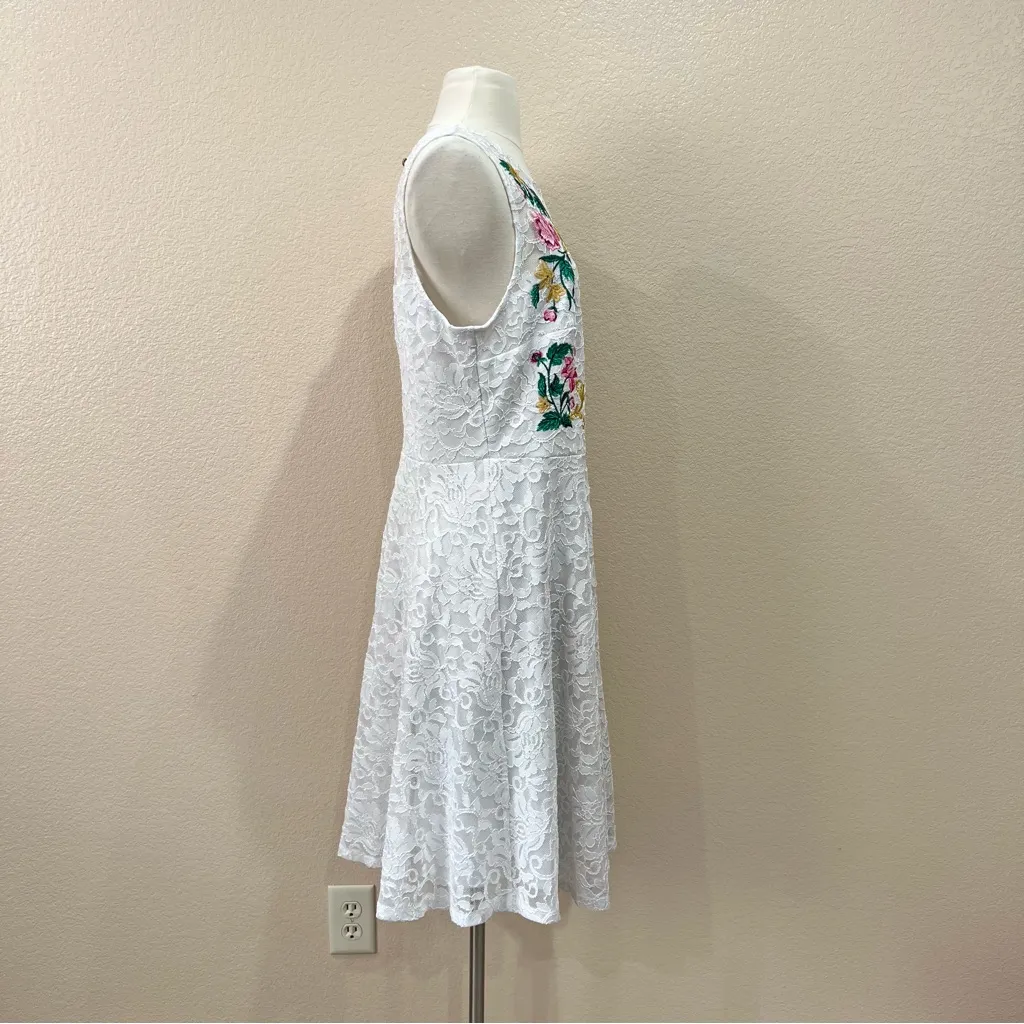 Thalia Sodi White Floral Embroidered Sleeveless Lace Dress Size Large - Image 7