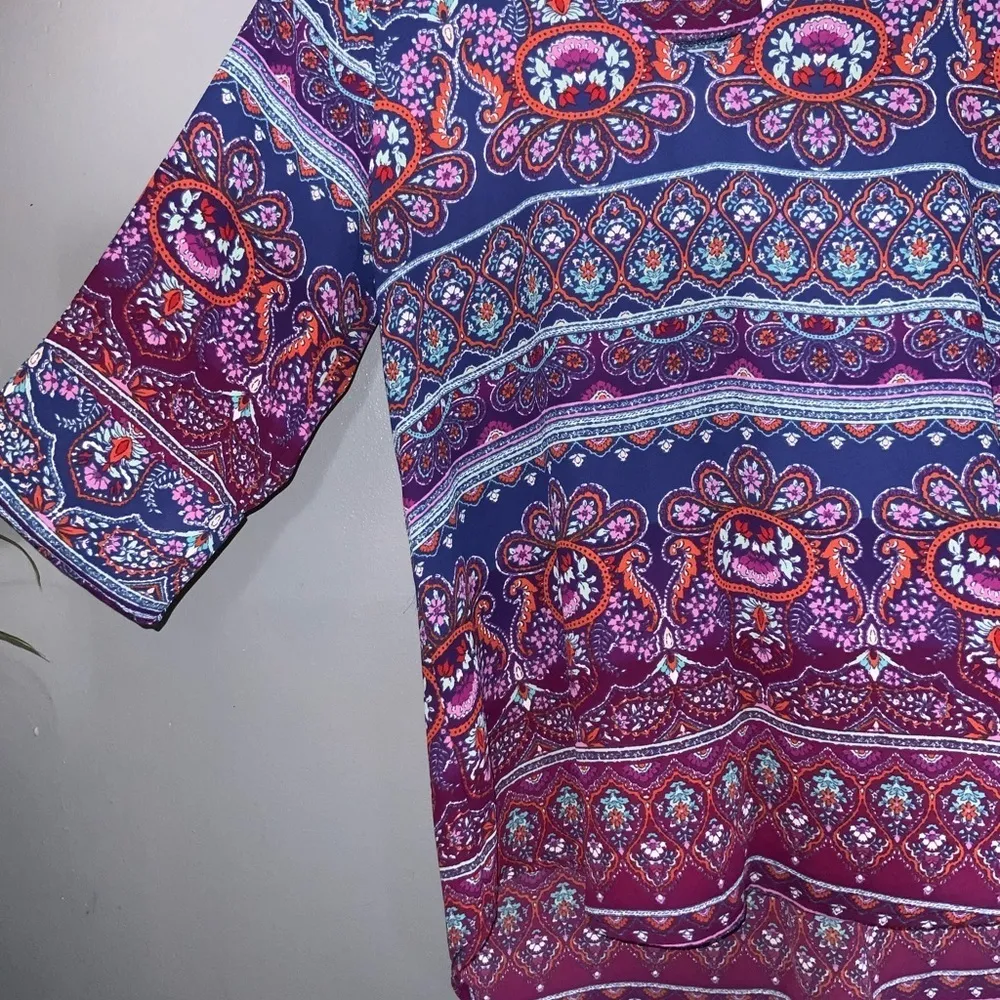 Stitch Fix Renee C. Purple Mediterranean Print V-Neck 3/4 Sleeve Blouse S NWT - Image 5