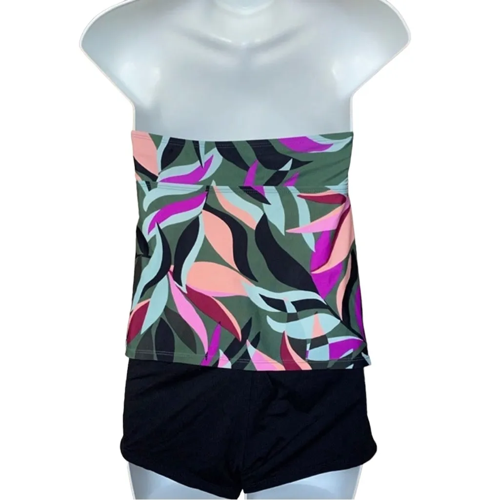 Hula Honey  Size M Olive‎ Multi Hyper Tropics Printed Tankini Swim Top - Image 4