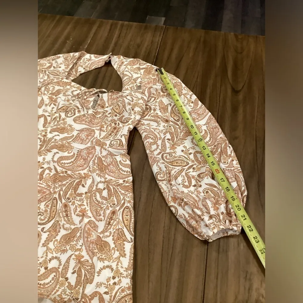 Wayf Gold brown and White Paisley midi Dress long sleeve bohemian chic xs - Image 2