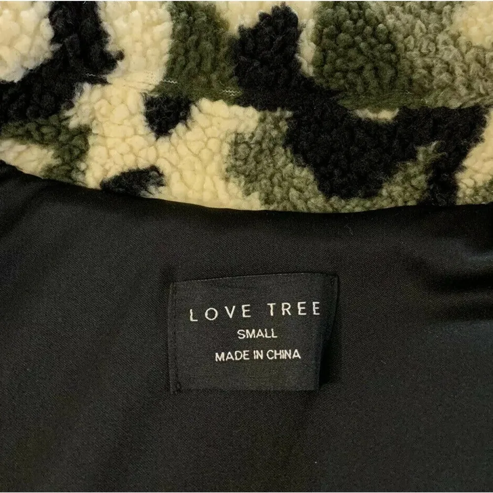 Womens Anthropologie Love Tree Fleece Sherpa Camo Print Pea Coat Jacket Size S - Image 4