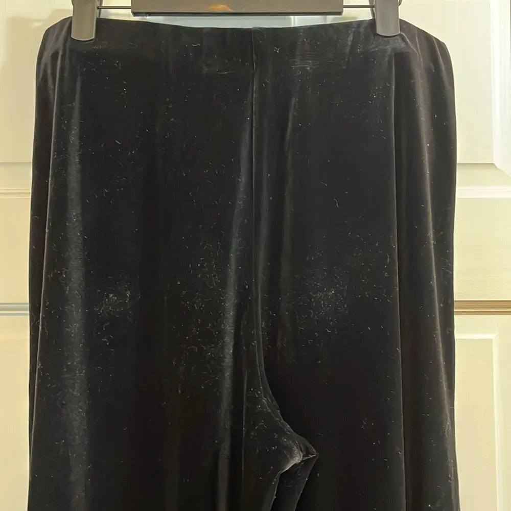 Vintage Pantology Black Velvet Velour Wide Leg Cropped Elastic Pants - Size L - Image 7