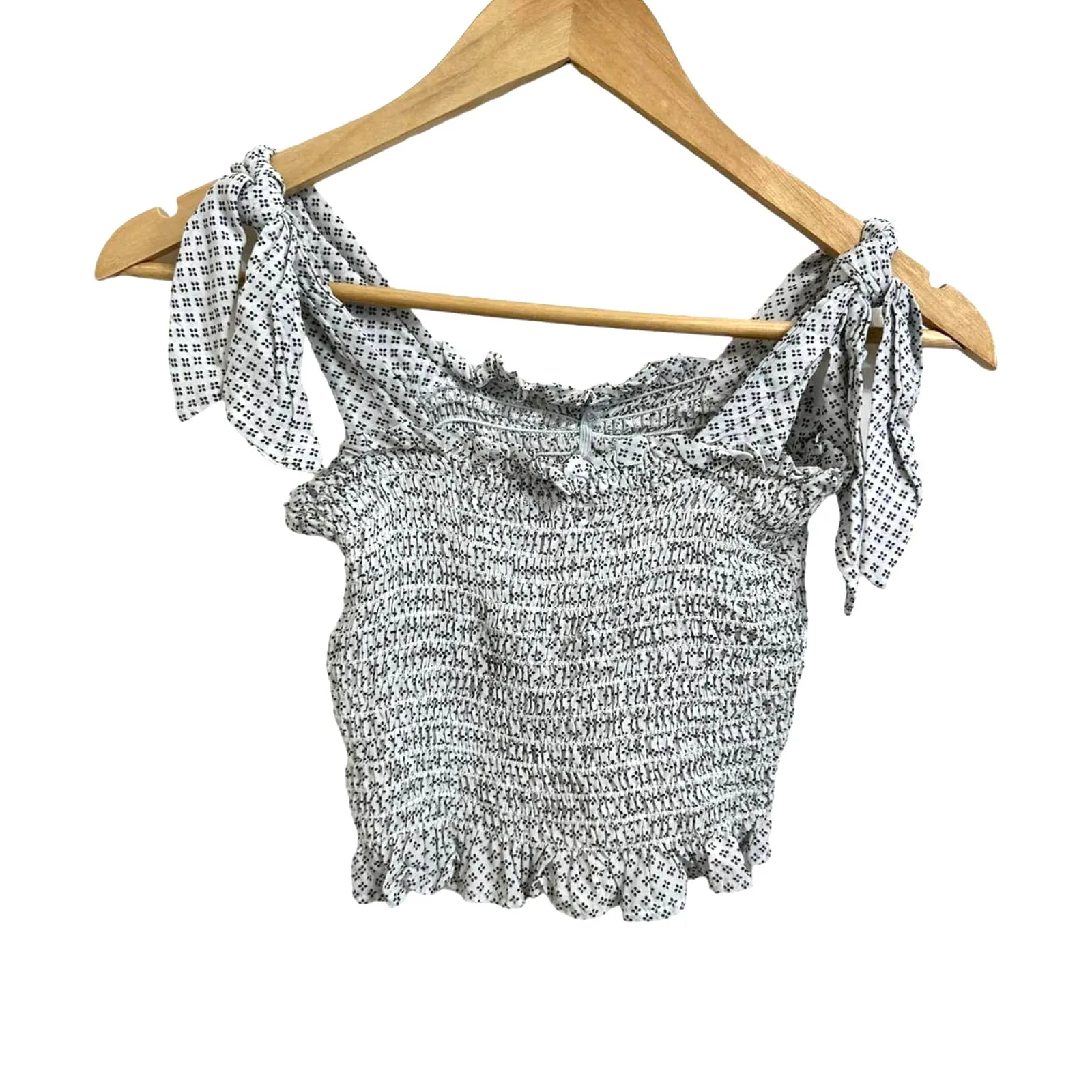 Blue Life Zamar Tie Shoulder Smocked Cropped Tank Top Ruffle Trim‎ Size XS - Image 2