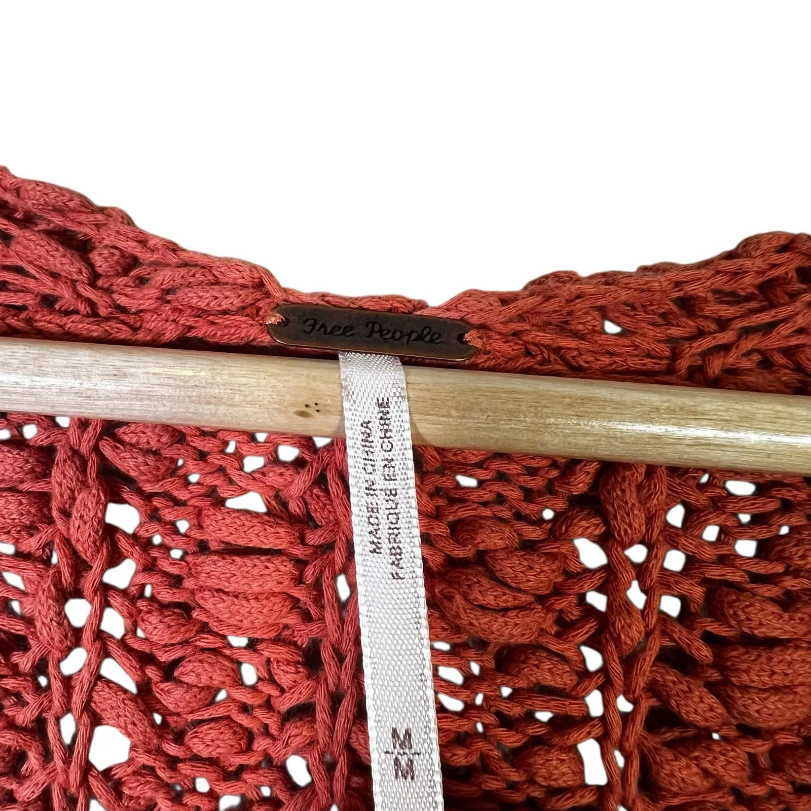 Free People 100% Cotton Open-Knit Cropped Sweater Womens M Orange Beachy - Image 6