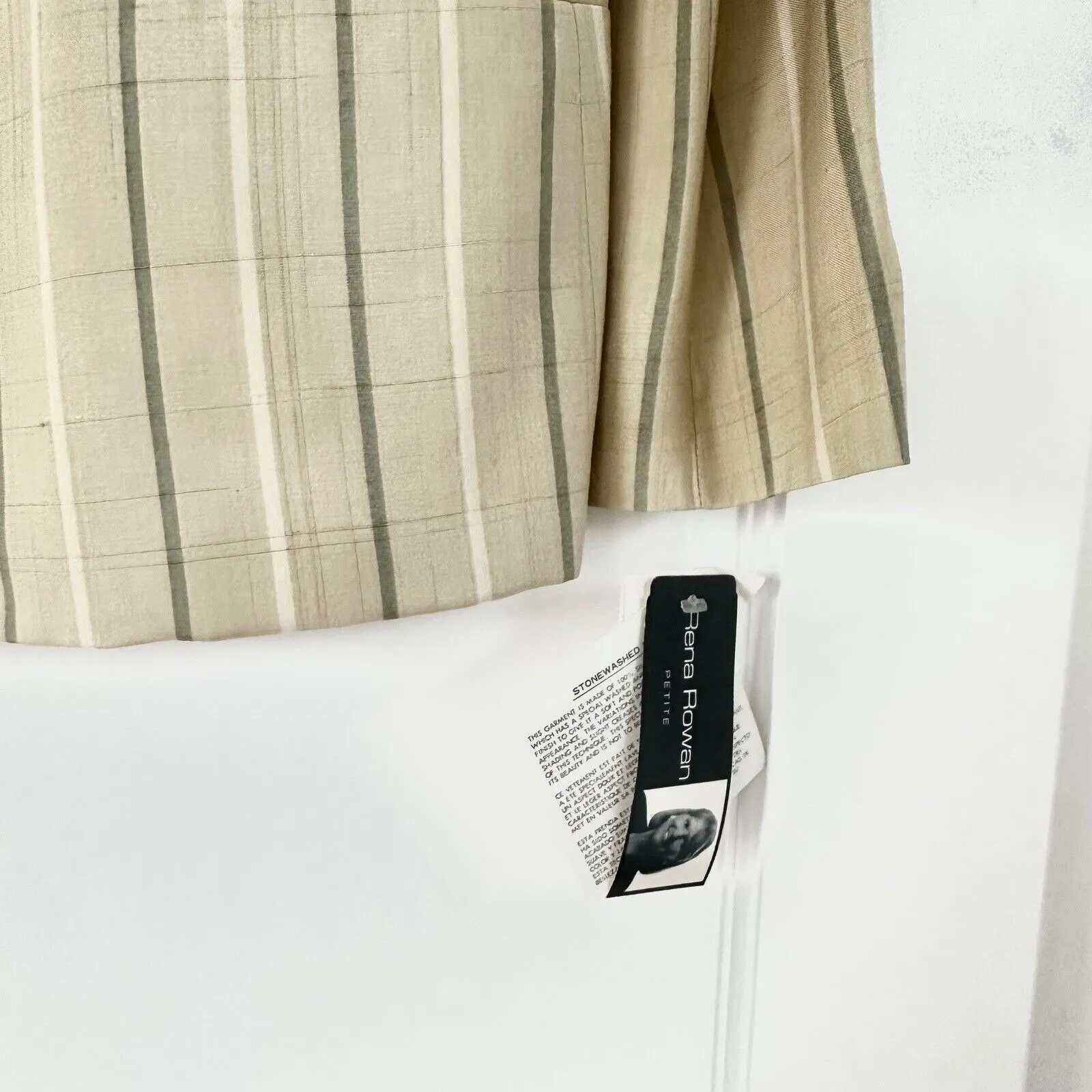 Vintage Rena Rowan Petite Striped Blazer‎ Silk Office Button Front Jacket 10P - Image 7