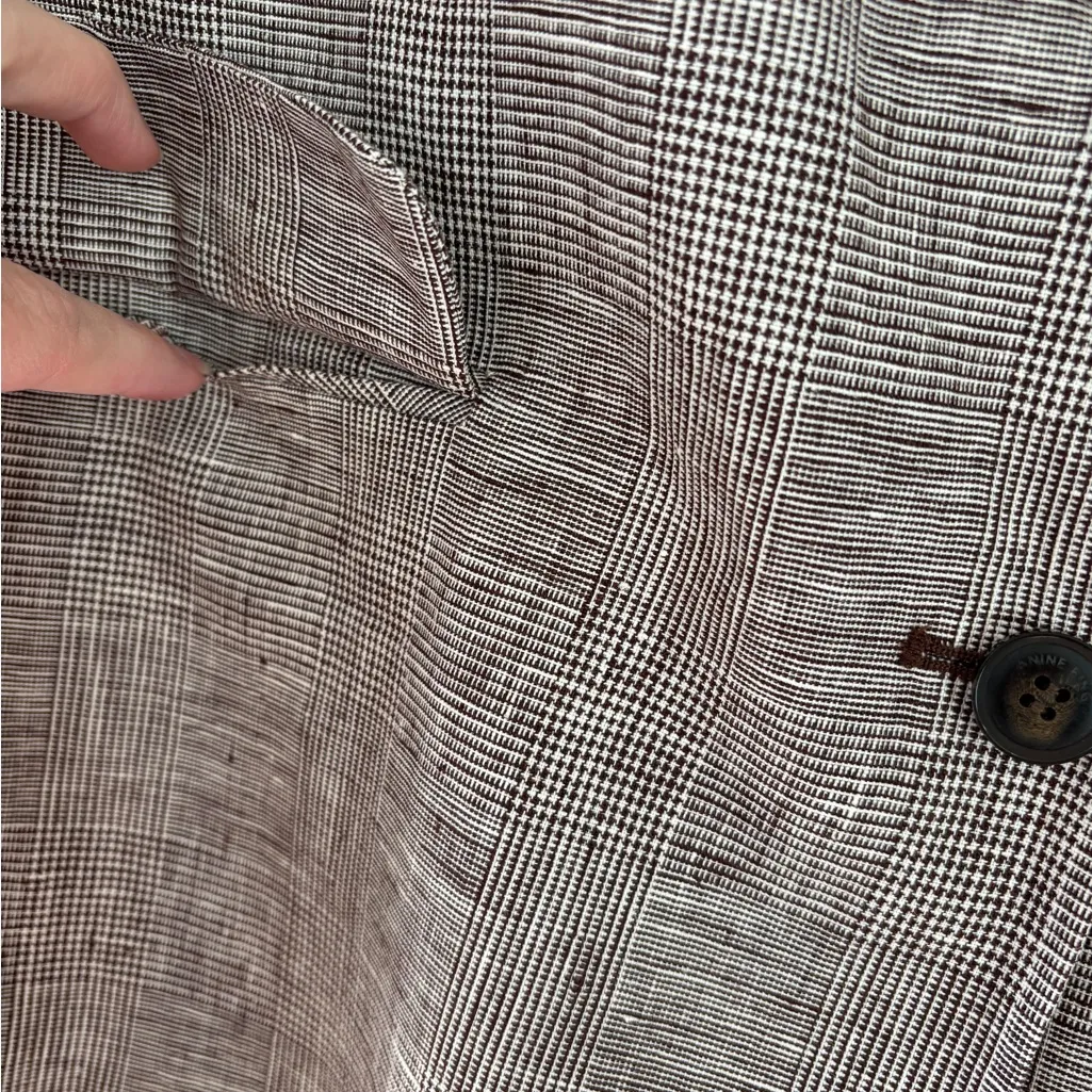 NEW Anine Bing Quinn Blazer in Brown Plaid NWT Size Large 100% Linen Two Button - Image 12