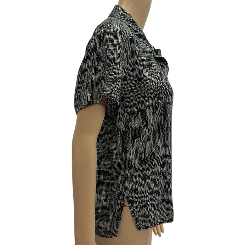 California Krush Vintage Rayon Short Sleeve Button Up Blouse Top Made USA Large Black - Image 5